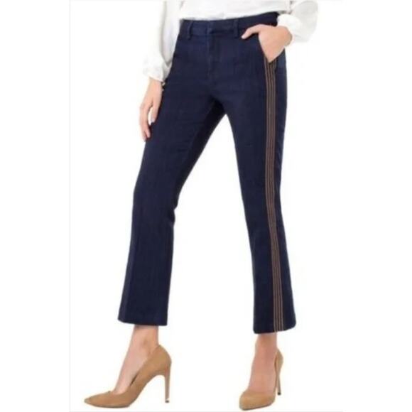 Liverpool Brooke Blue Denim Dark Wash Gold Side Stripe Straight Leg Jeans 4/27 - Picture 1 of 15